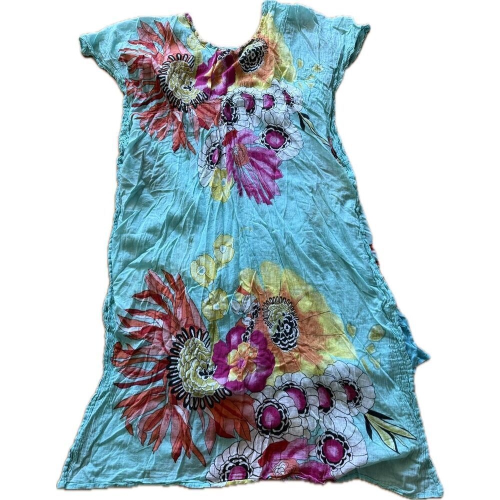 LA CERA Women's Floral Teal Printed Voile Dress Size Small